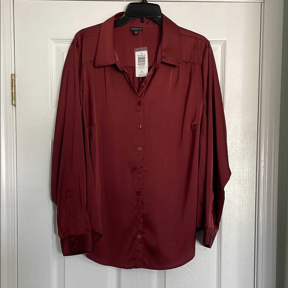 Burgundy Button-Up Blouse NWT